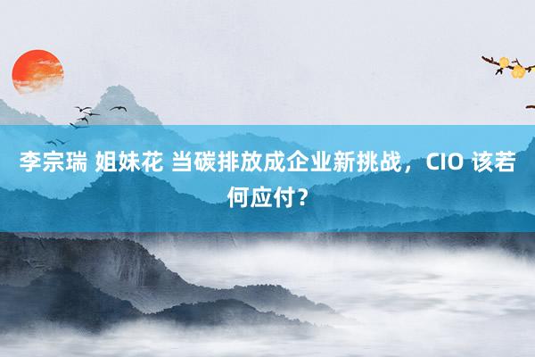 李宗瑞 姐妹花 当碳排放成企业新挑战，CIO 该若何应付？