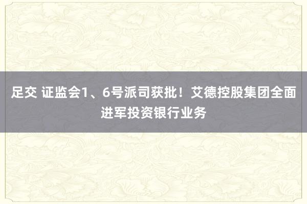 足交 证监会1、6号派司获批！艾德控股集团全面进军投资银行业务