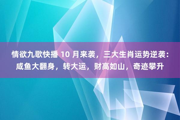 情欲九歌快播 10 月来袭，三大生肖运势逆袭：咸鱼大翻身，转大运，财高如山，奇迹攀升