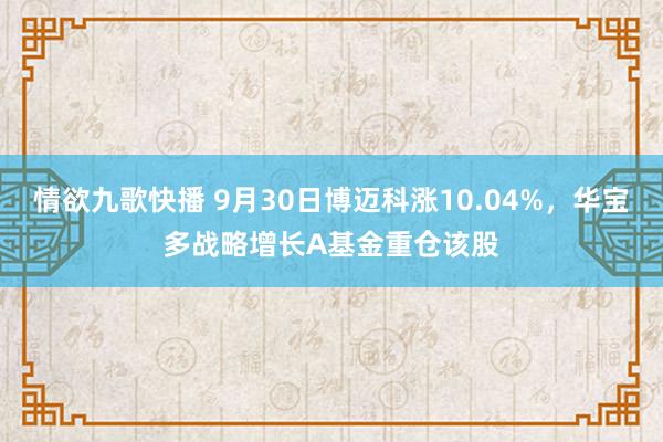 情欲九歌快播 9月30日博迈科涨10.04%，华宝多战略增长A基金重仓该股