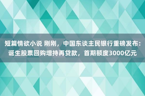 短篇情欲小说 刚刚，中国东谈主民银行重磅发布：诞生股票回购增持再贷款，首期额度3000亿元