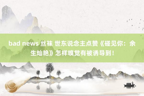 bad news 丝袜 世东说念主点赞《碰见你：余生灿艳》怎样嗅觉有被诱导到！