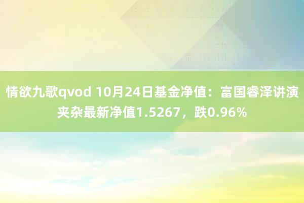 情欲九歌qvod 10月24日基金净值：富国睿泽讲演夹杂最新净值1.5267，跌0.96%