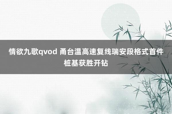 情欲九歌qvod 甬台温高速复线瑞安段格式首件桩基获胜开钻