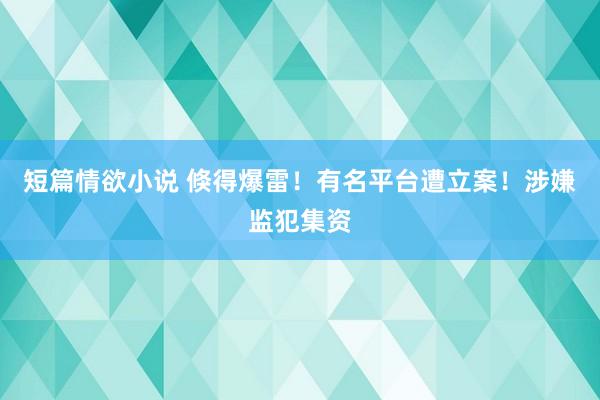 短篇情欲小说 倏得爆雷！有名平台遭立案！涉嫌监犯集资